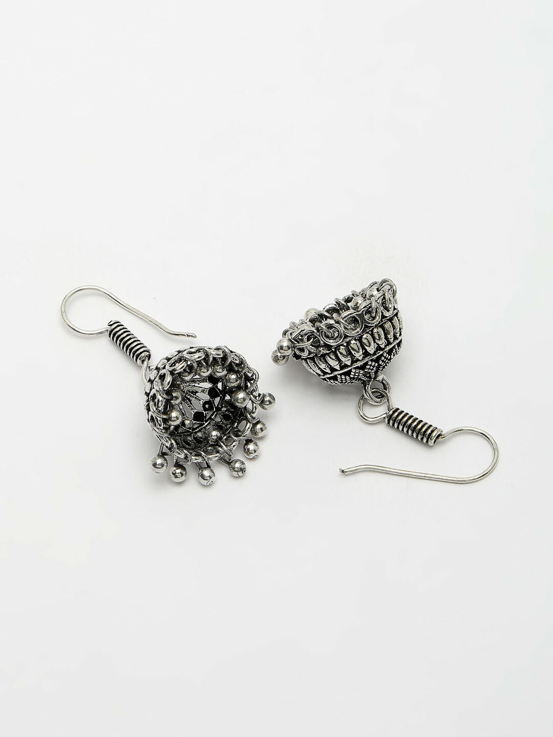 NVR Women's Silver-Toned Floral Shape Oxidized Necklace with Jhumka Earrings - Grab2buy