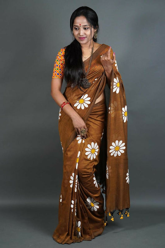 Exclusive Collection Brown Pure Cotton Grab2Buy With Sunflower Design