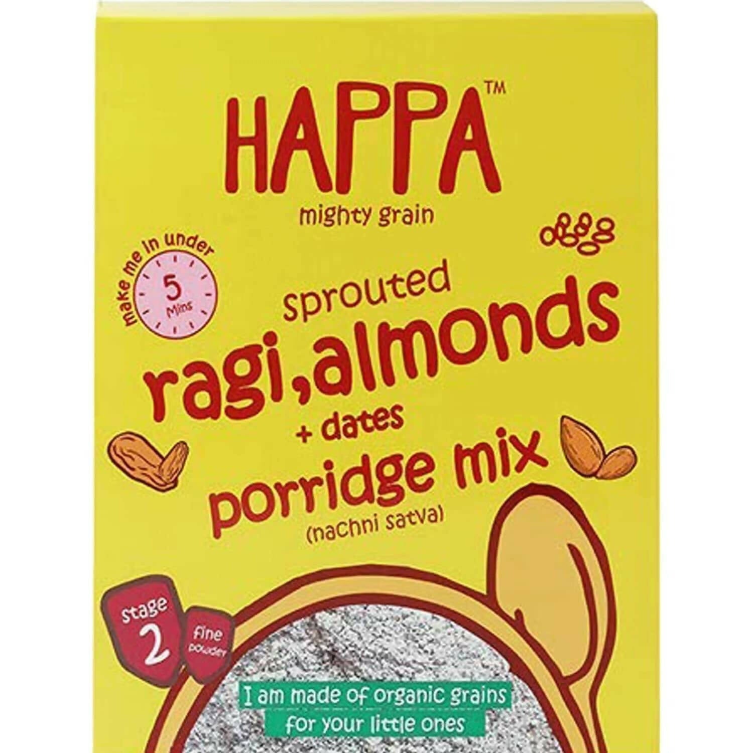 Happa Organic Baby Food Sprouted Ragi, Almonds + Dates Porridge Mix Combo - Grab2buy