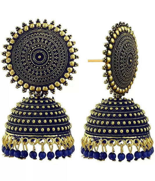 Mominos Fashion Joharkamal Gold-Plated Meenakari Jhumkas For Women & Girls (Blue) - Grab2buy