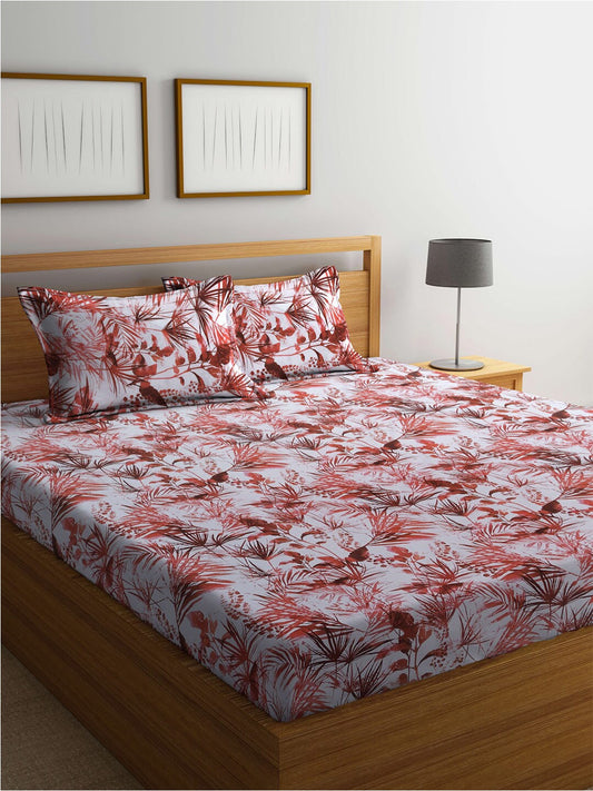 BOMBAY DYEING Serenita Brown Printed Cotton 144 TC Queen Bedsheet with 2 Pillow Covers | Grab2Buy