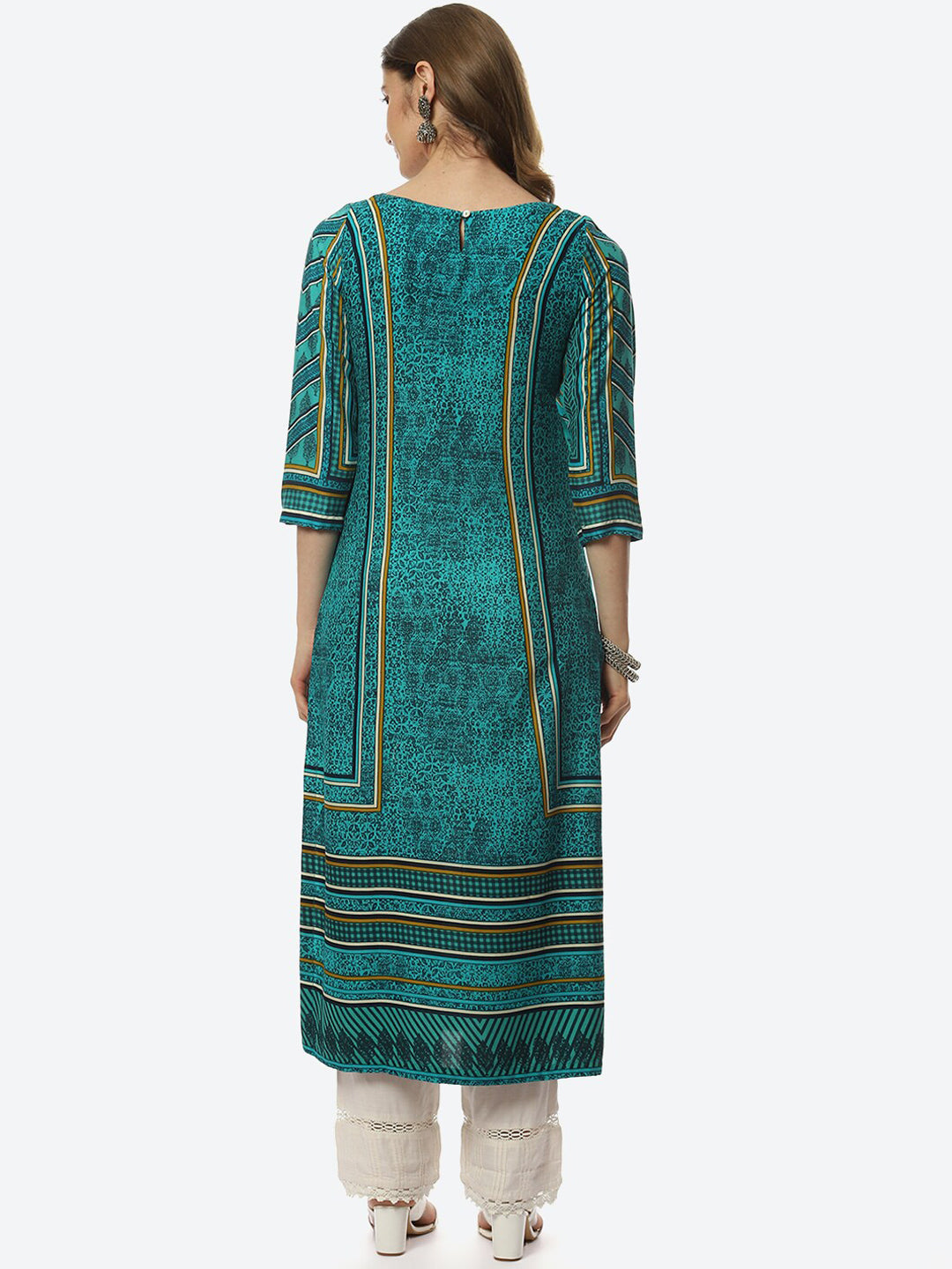 Biba Women Green & Black Printed Straight Kurta - Grab2buy