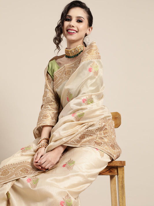 Saree Mall Ethnic Motifs Silk Blend Saree with Woven Design Border