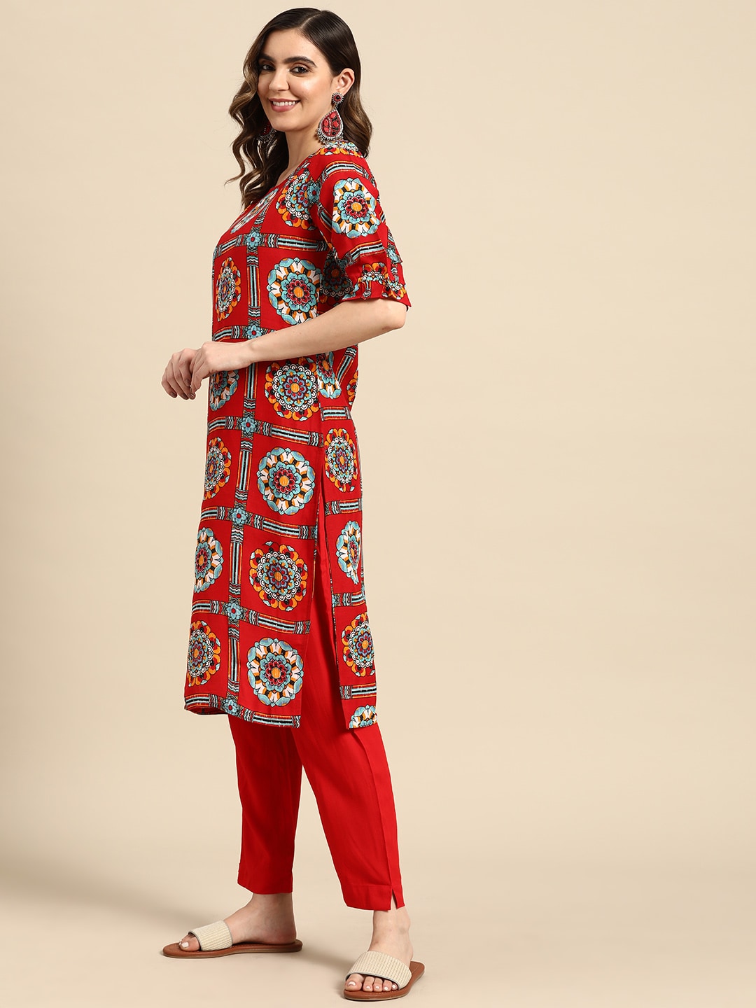 Sangria Women Ethnic Motifs Printed Kurta with Trousers - Grab2buy