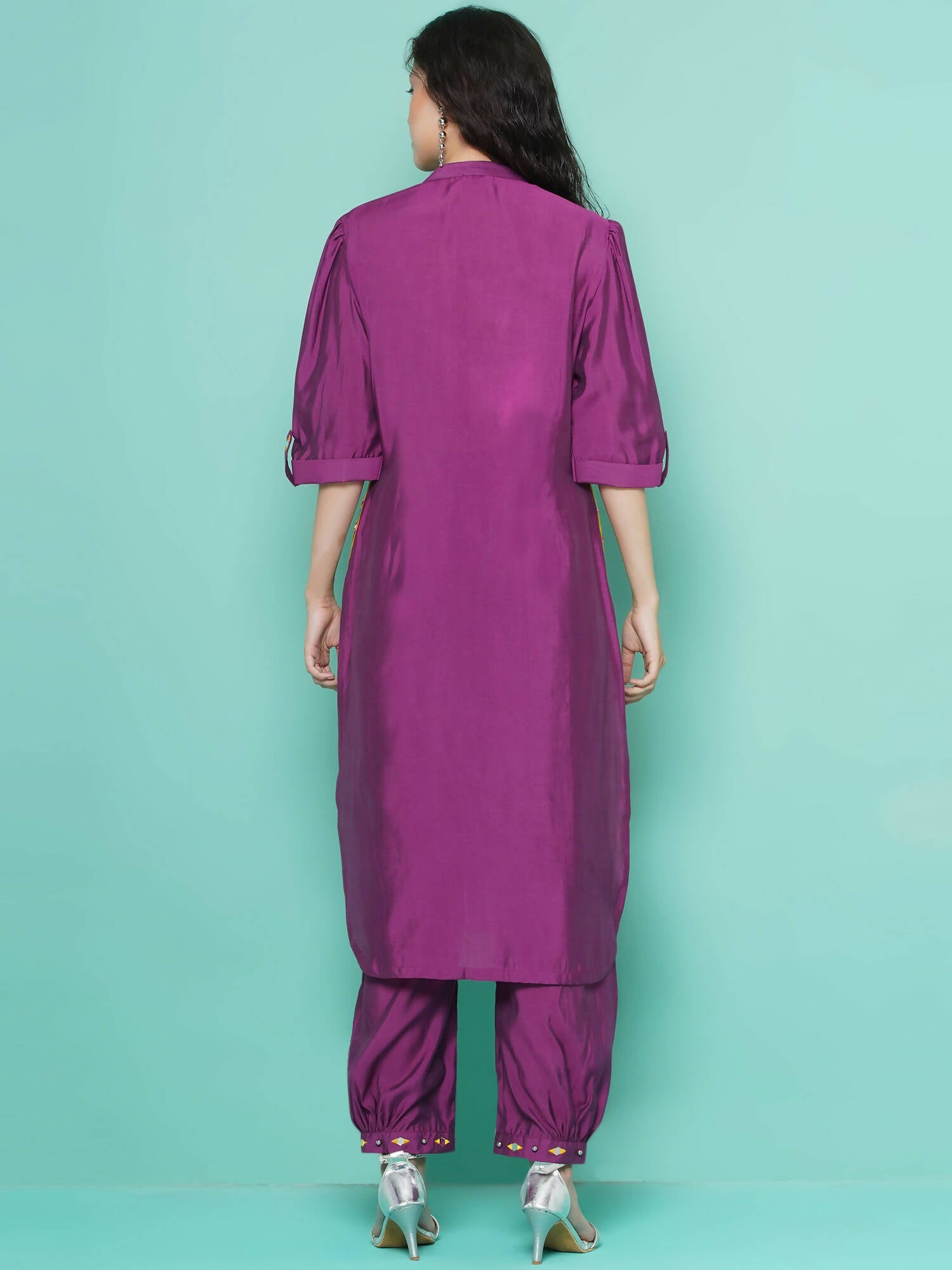 Women Republic Purple Art Silk Embroidered Kurta with Afghani Salwar - Grab2buy