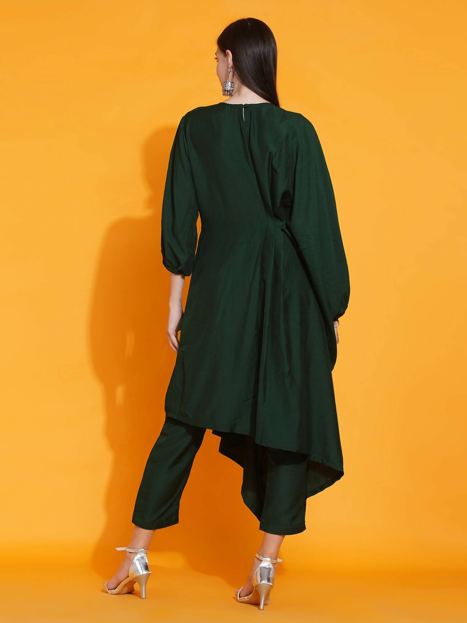 Women Republic Green Fusion Style Kurta With Hand Embellishment And Pants - Grab2buy