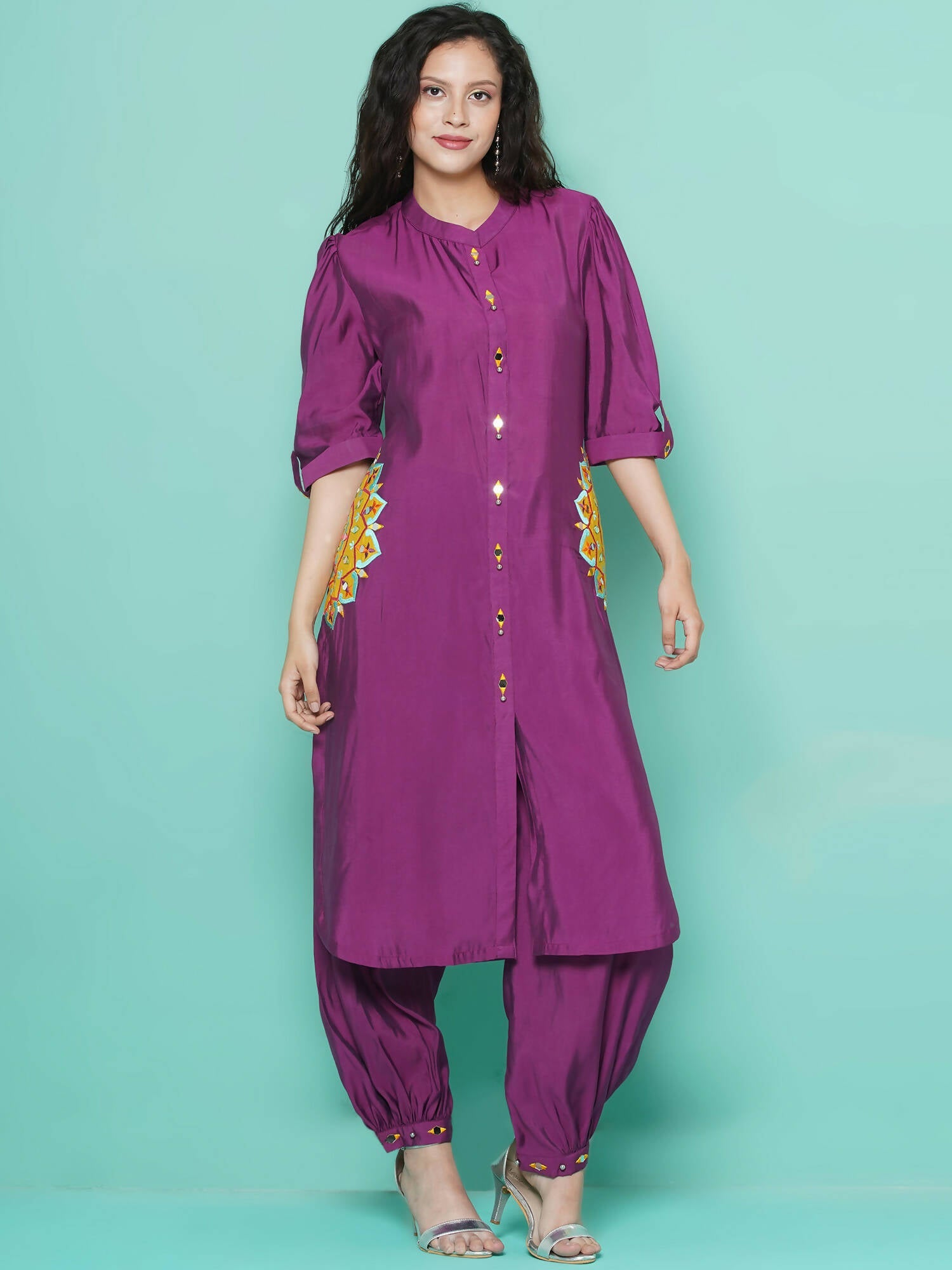 Women Republic Purple Art Silk Embroidered Kurta with Afghani Salwar - Grab2buy