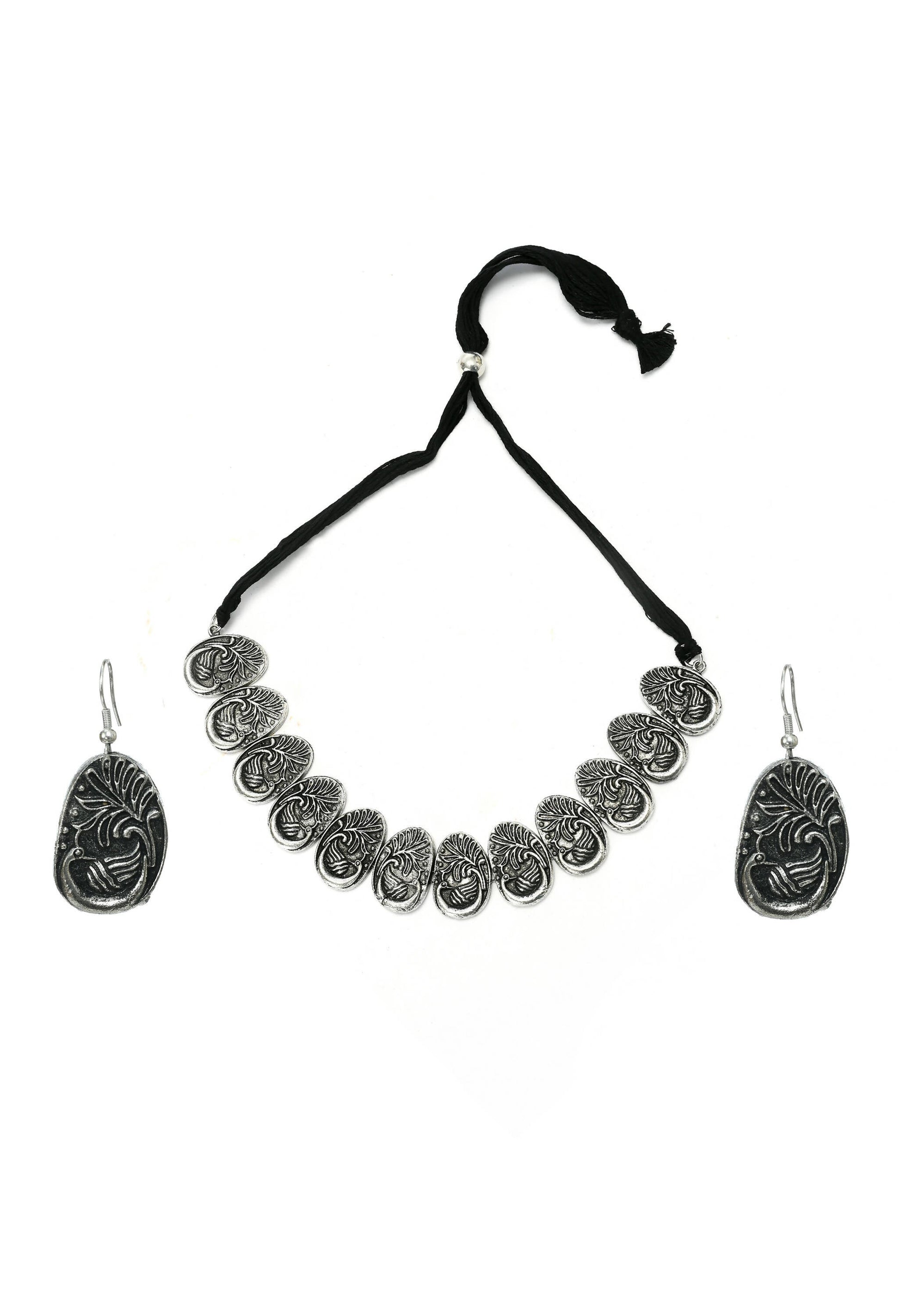 Mominos Fashion Johar Kamal Oxidised Silver-Plated Brass Finish Choker For Women - Grab2buy