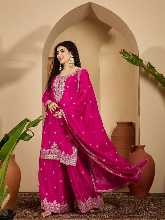 Joban Fashion Embroidery Pink Chinon Silk Kurta Set