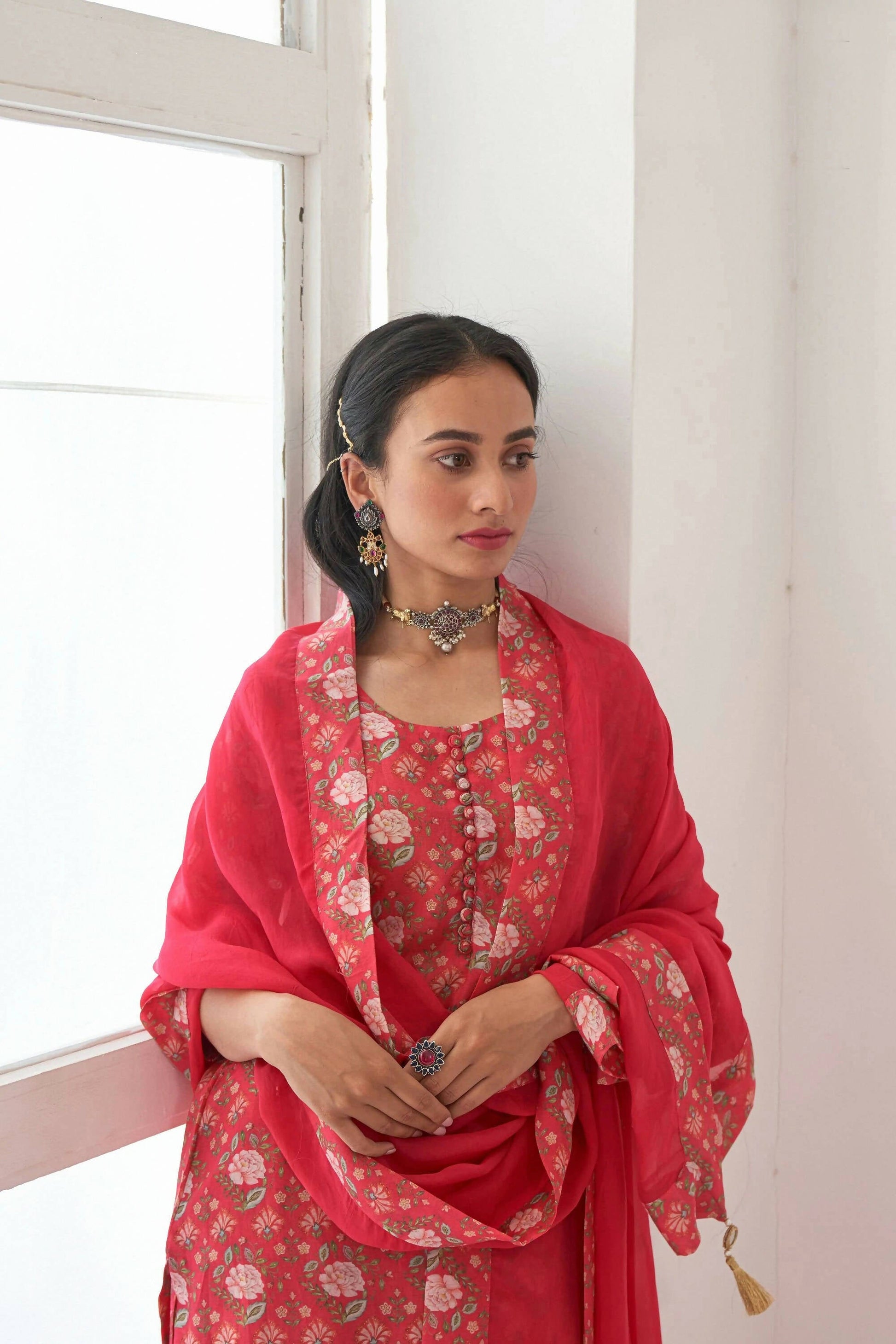 Designer Stylish Red Muslin Stitched Suit With Dupatta - Anbazaar - Grab2buy