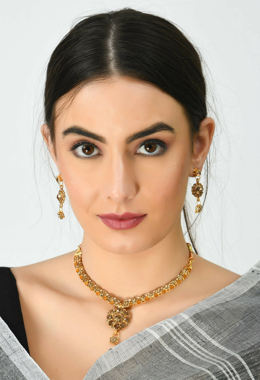 Mominos Fashion Johar Kamal Gold-Plated Brass Finish Stone Choker For Women (Golden) - Grab2buy