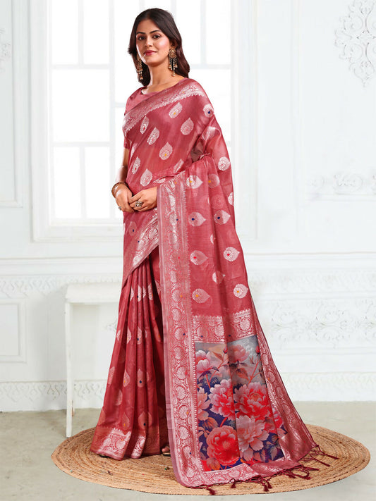 Shree Shyam Fashion Linen Cotton Rust Saree