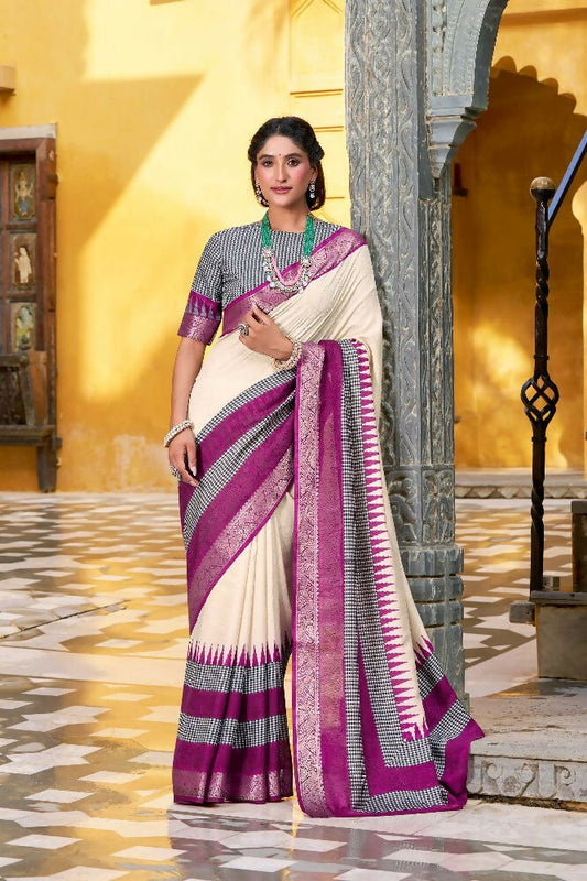 PR Fashion Owt Poly Cotton Printed With Zari Weaving Work Saree