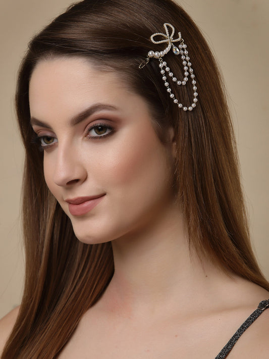 Panash Women Gold-Toned Embellished Chain Drop Hair Pin