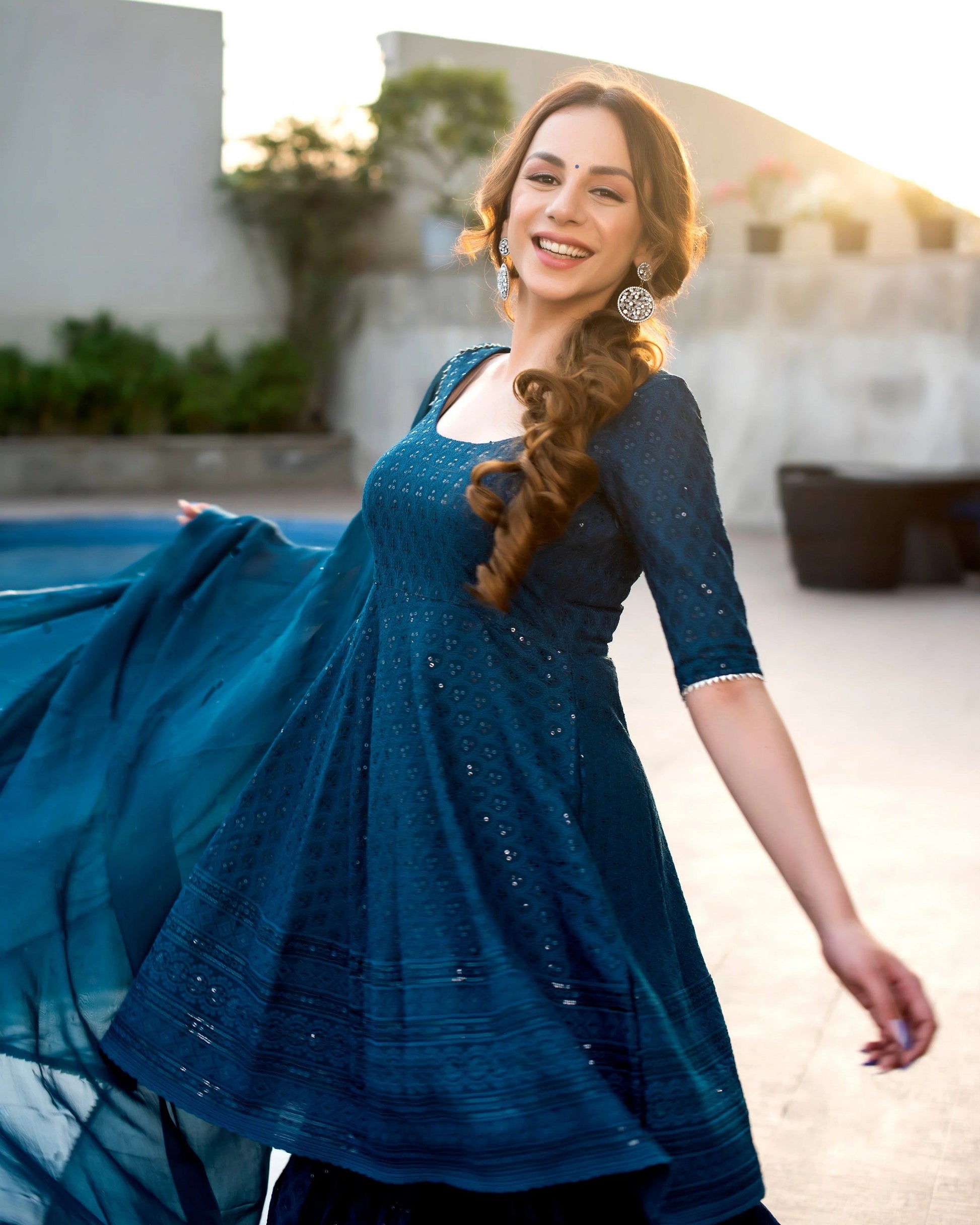 Malishka Women's Blue Embroidered Cotton Kurta Sharara Set With Dupatta - Blue - Grab2buy