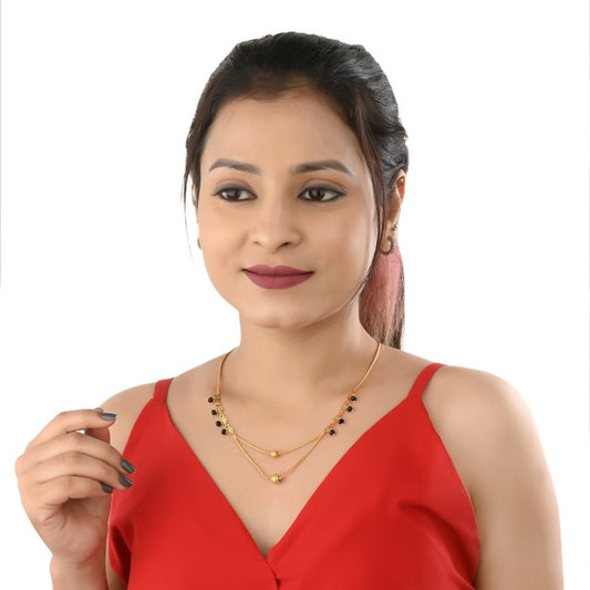 AanyaCentric Gold-plated Jewelry Combo: Elegant Short Mangalsutra, Finger Ring, and American Diamond Earrings Set - Grab2buy