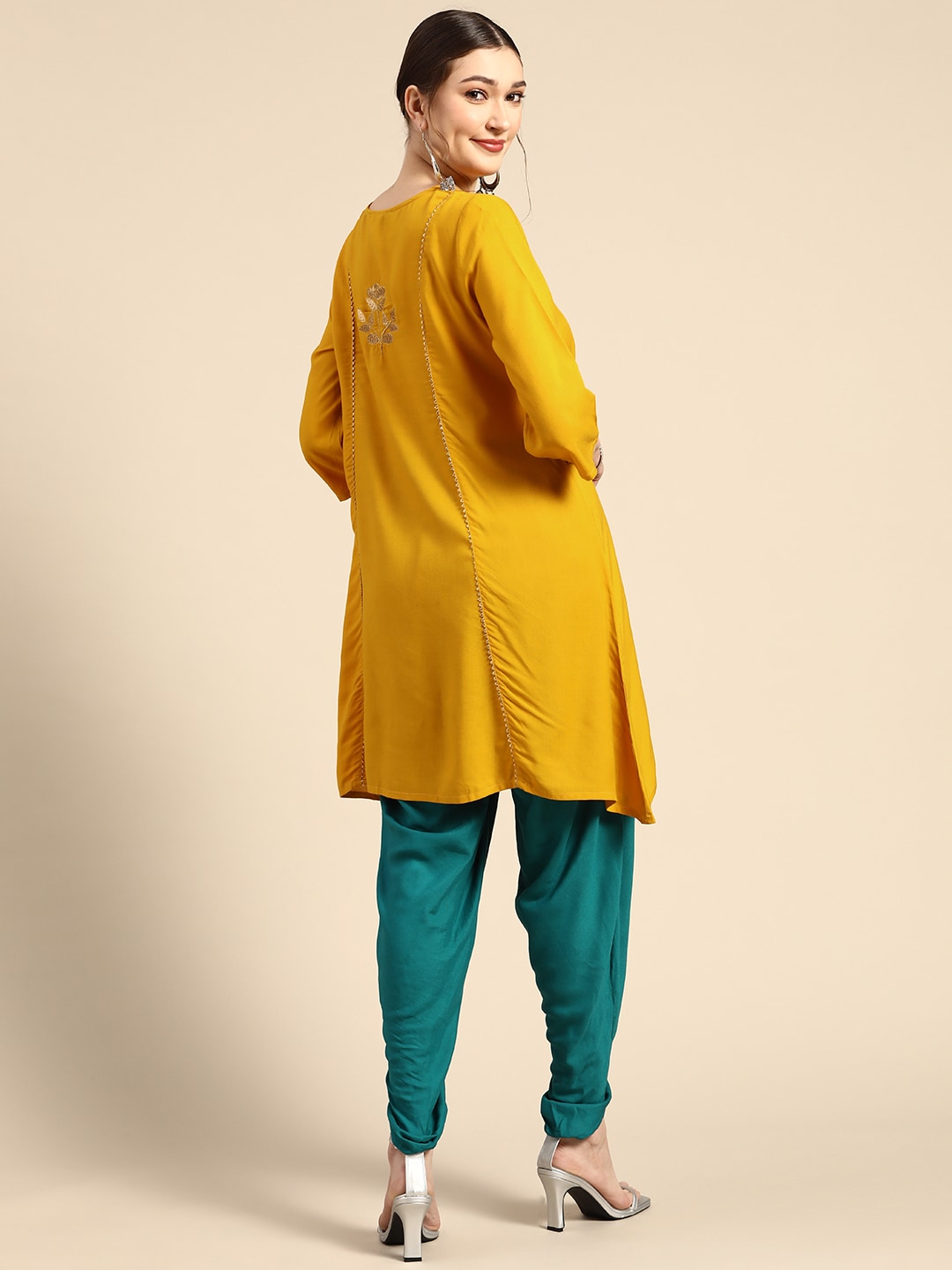 Sangria Women Mustard Yellow & Green Kurta with Dhoti Pants - Grab2buy