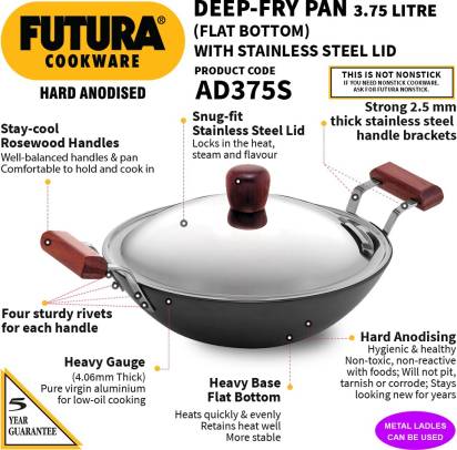 Hawkins Futura Hard Anodised Kadhai with Stainless Steel Lid 3.75 L (AD375S) - Grab2buy