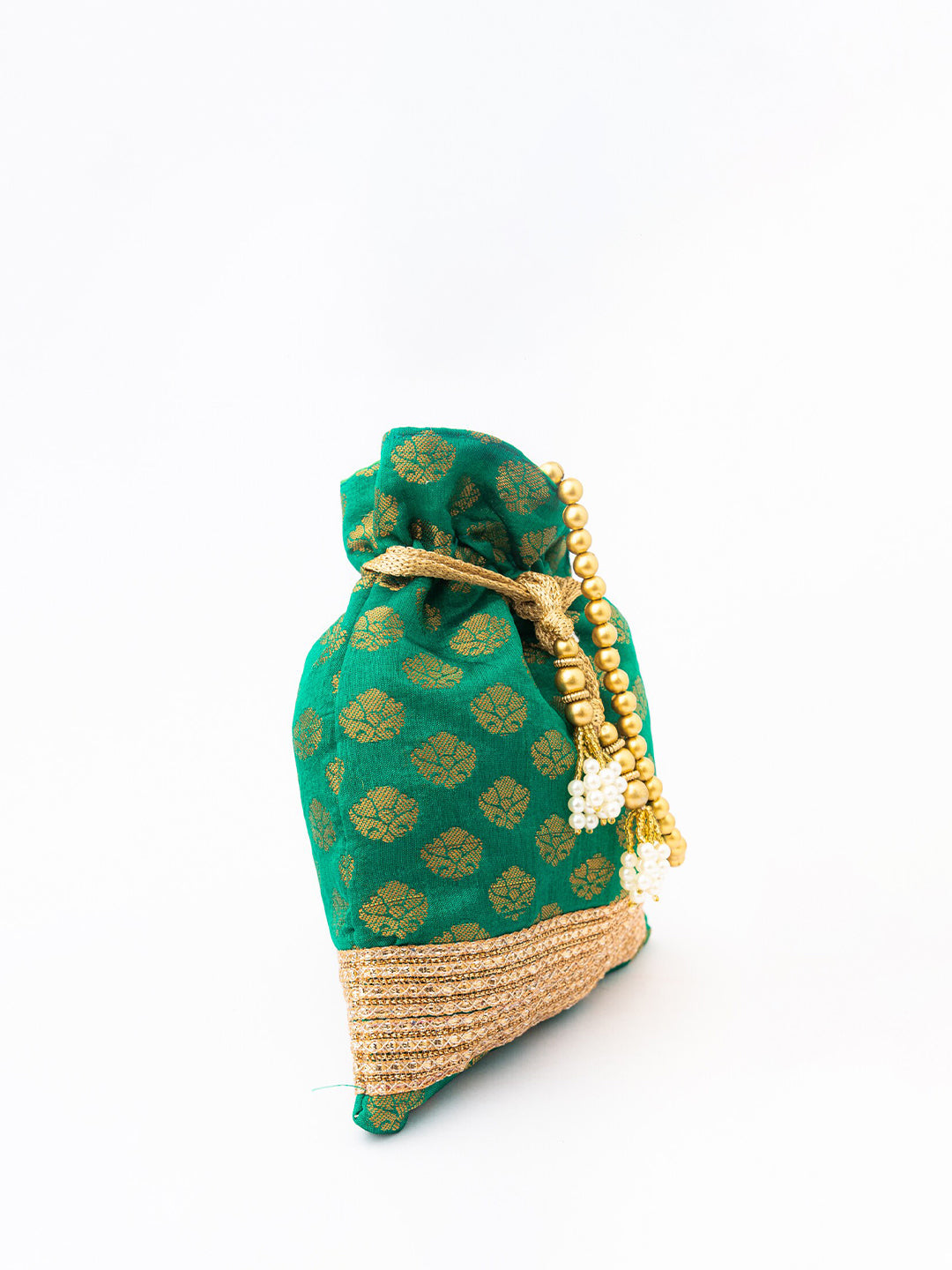 NR By Nidhi Rathi Green & Gold-Toned Banarasi Printed Potli Clutch - Grab2buy