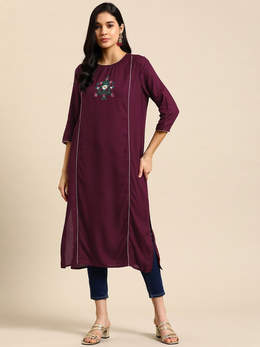All About You Women Floral Embroidered Kurta