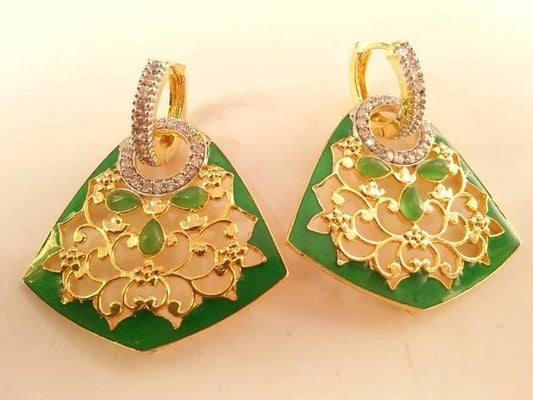 Green Enamel Designer Earrings