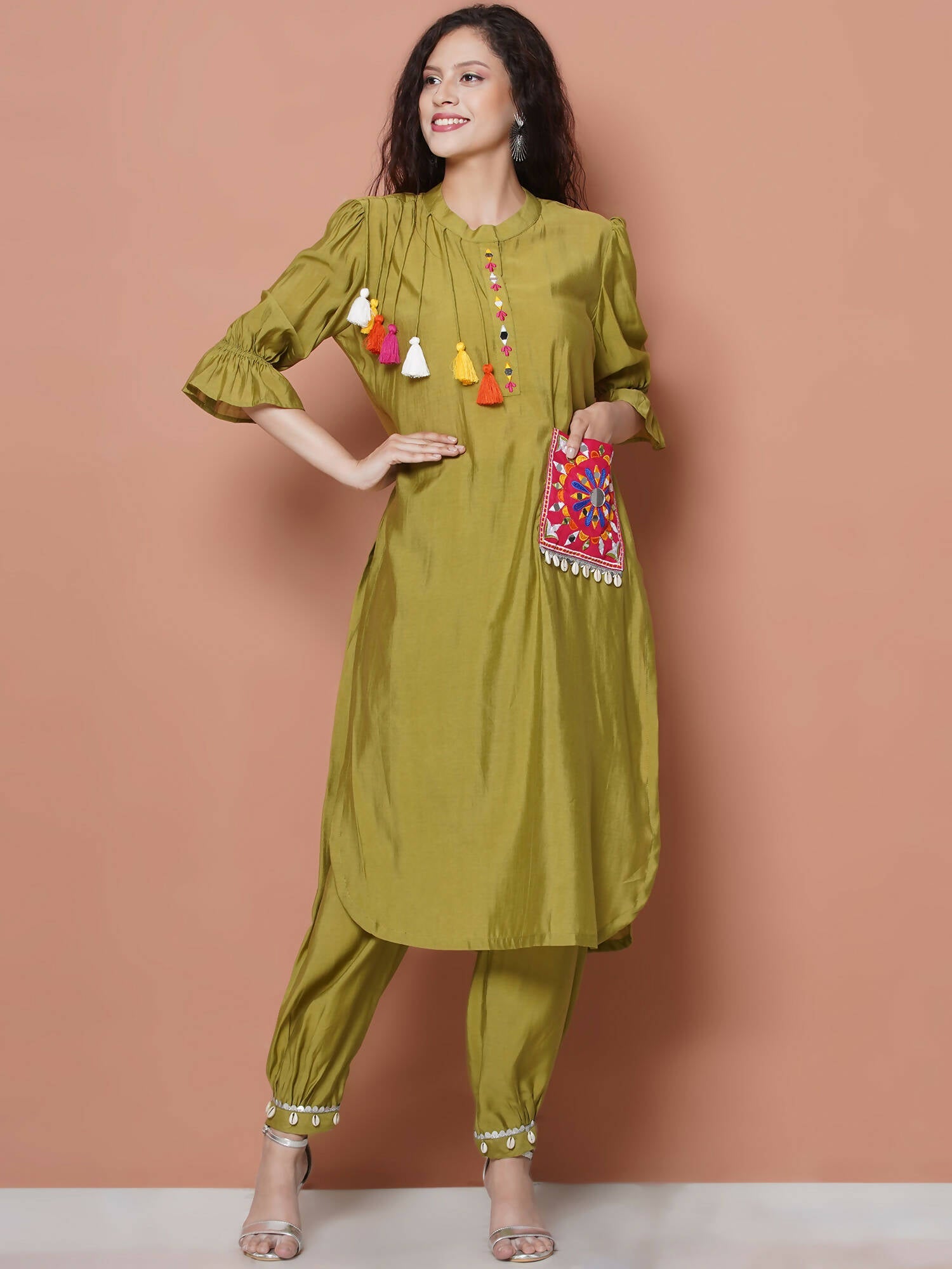 Women Republic Green Art Silk Embroidered Kurta with Afghani Salwar - Grab2buy