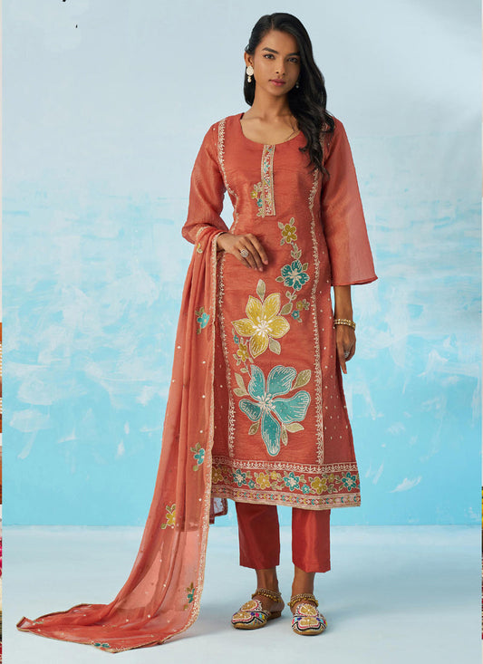 Vegaa Fashion Red Organza Embroidered Party Wear Suit Grab2Buy Vegaa Fashion Grab2Buy