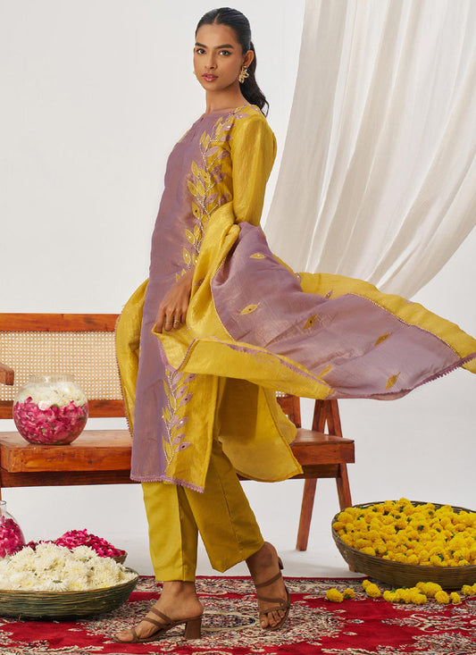 Vegaa Fashion Yellow And Lavender Organza Embroidered Party Wear Suit Grab2Buy Vegaa Fashion Grab2Buy