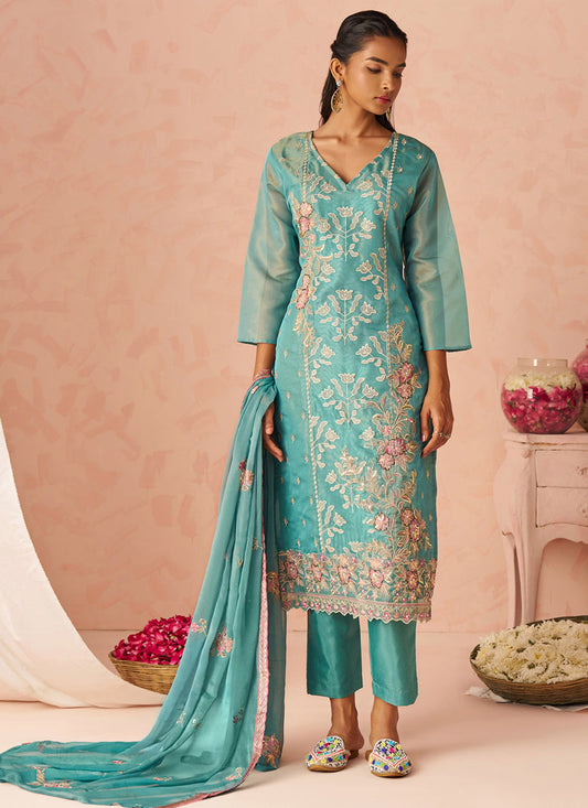 Vegaa Fashion Sky Blue Silk Zari Fancy Embroidered Designer Suit For Wedding Grab2Buy Vegaa Fashion Grab2Buy