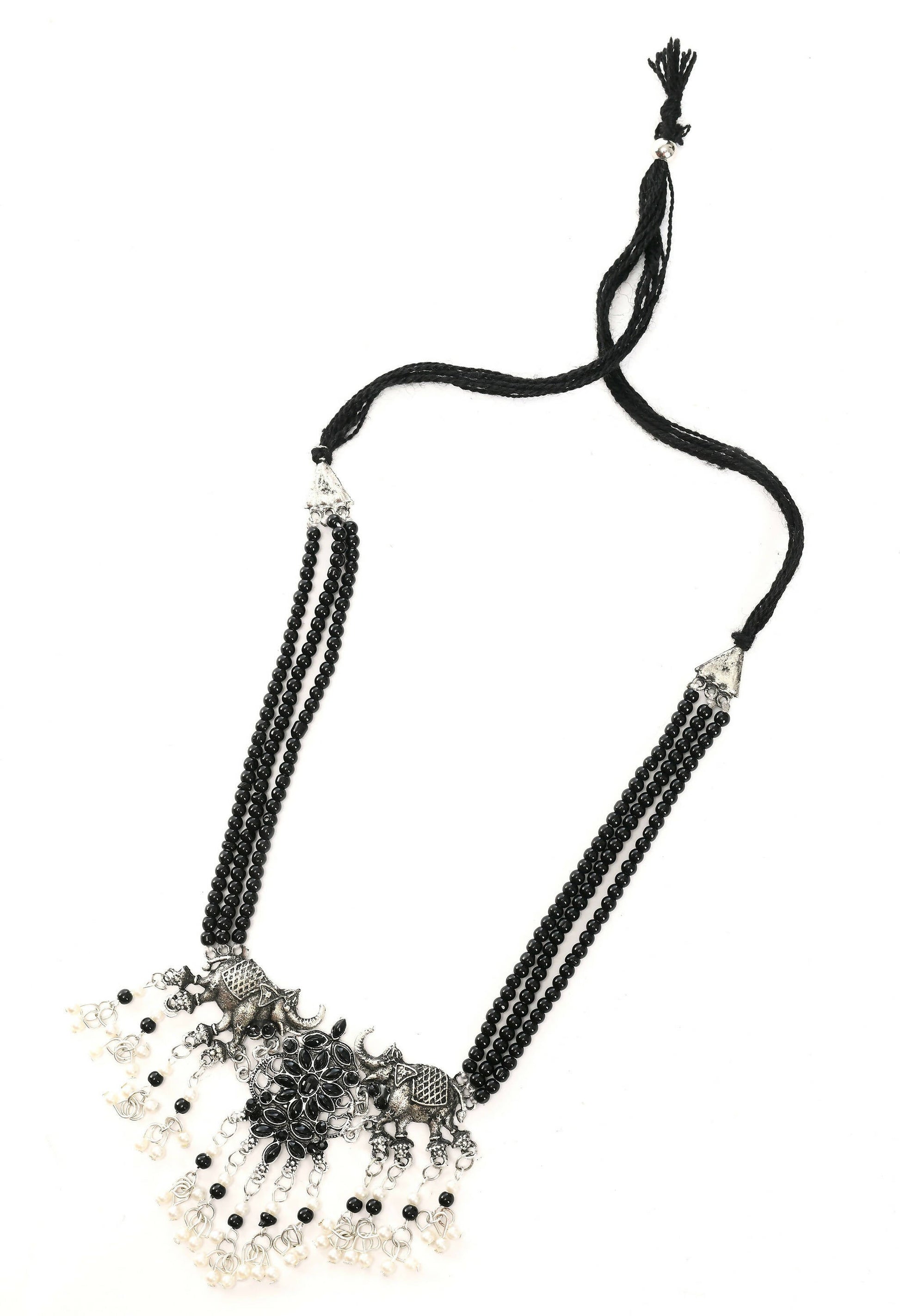 Mominos Fashion Johar Kamal Silver-Plated Brass Finish Elephant Desgin Choker For Women (Black) - Grab2buy