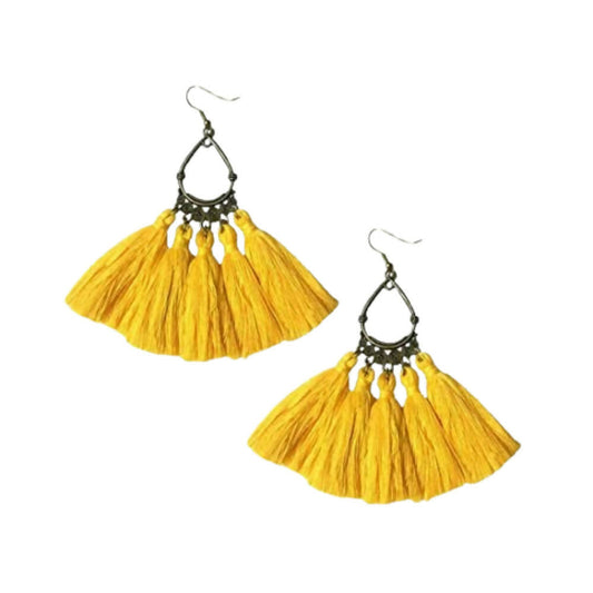 Tiaraa Yellow Alloy Tassel Ethnic Fashion Earrings - Grab2buy