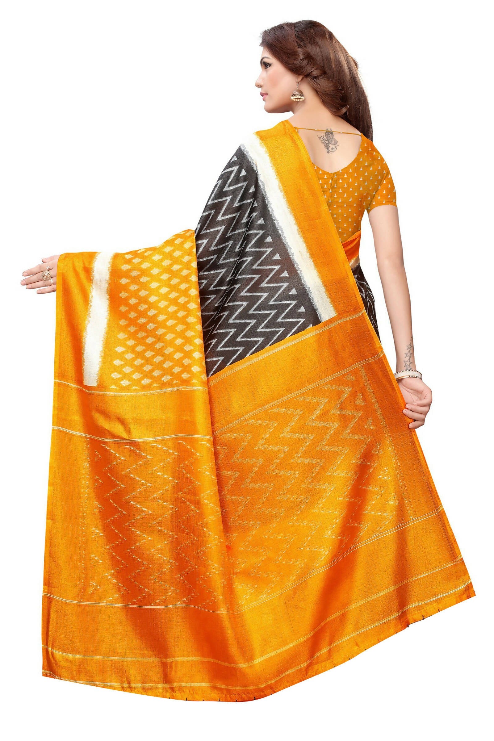 Vamika Mustard Kalamkari With Jhalar Khadi Silk Saree - Grab2buy