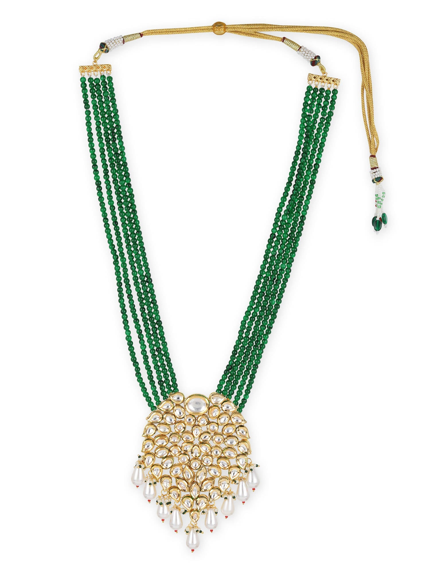 Gold-Toned Green Brass Gold-Plated Necklace - Ruby Raang - Grab2buy