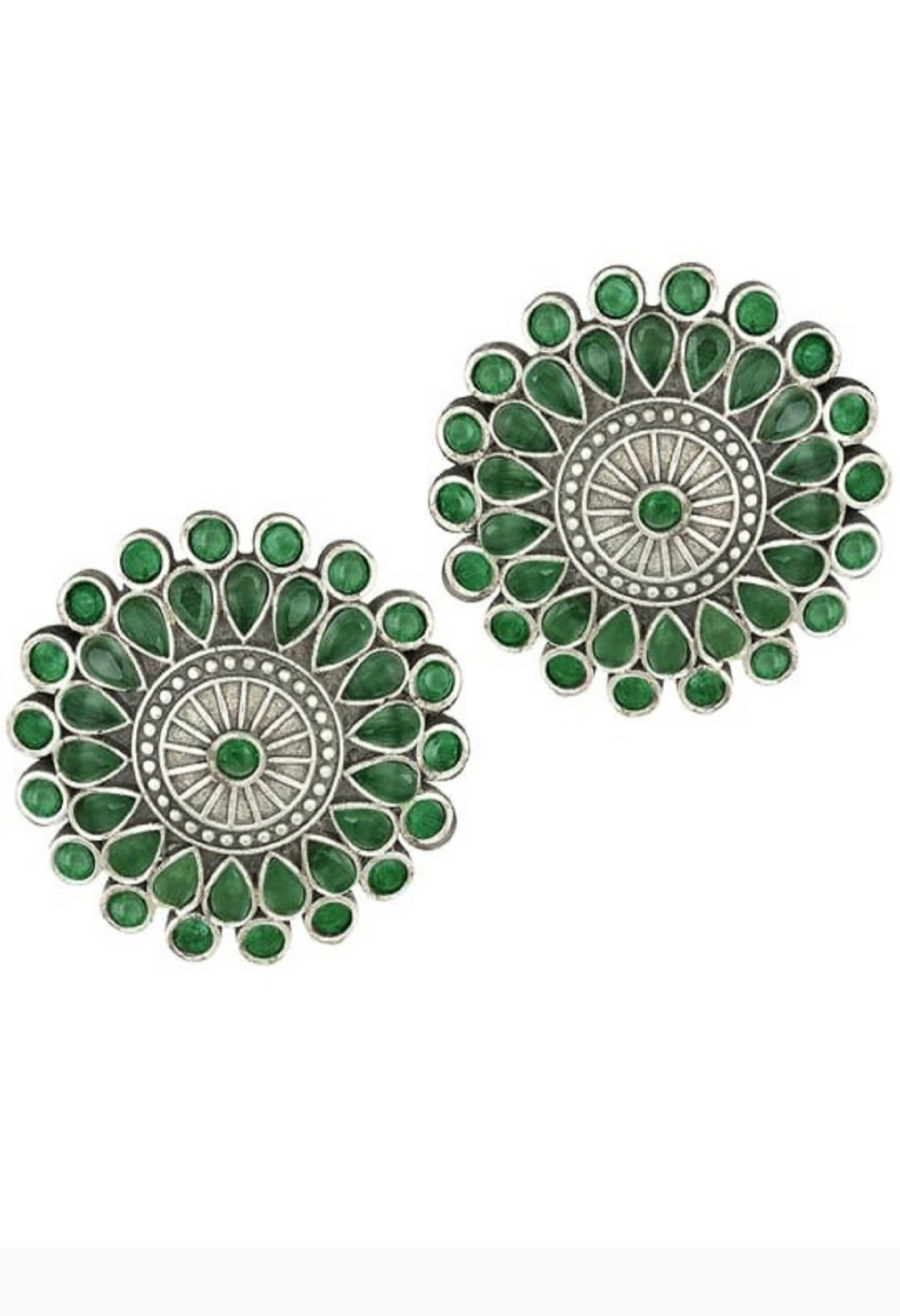 Mominos Fashion Johar Kamal Oxidised Silver-Plated Brass Finish Kundan Choker For Women (Green) - Grab2buy