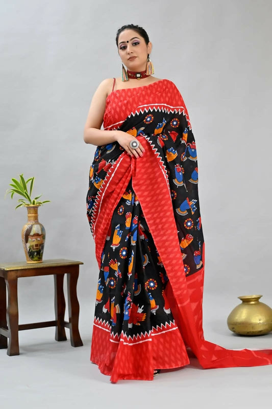 Exclusive Collection Black Red Beautiful Mulmul Cotton Grab2Buy