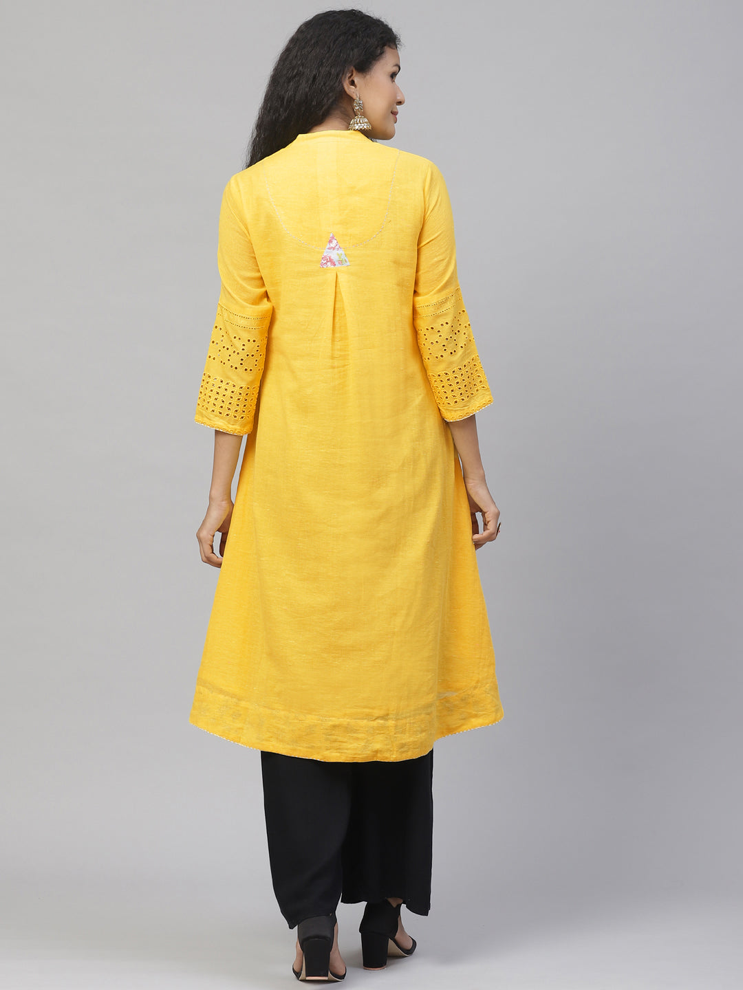Biba Women Yellow Solid A-Line Kurta - Grab2buy