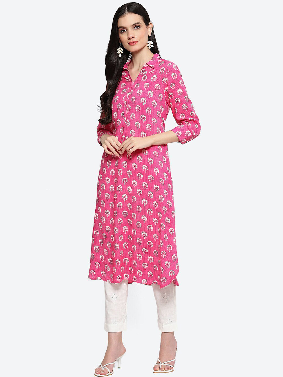 Biba Ethnic Motifs Printed Shirt Collar Kurta - Grab2buy