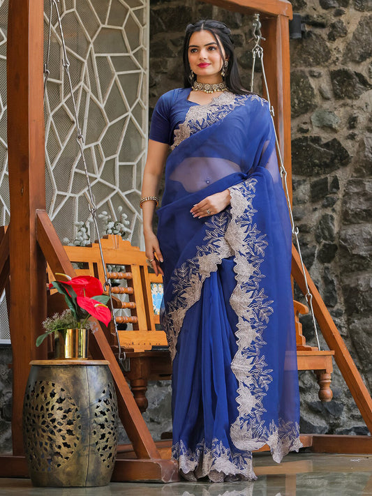 Tikhi Imli Blue Embroidered Organza Grab2Buy