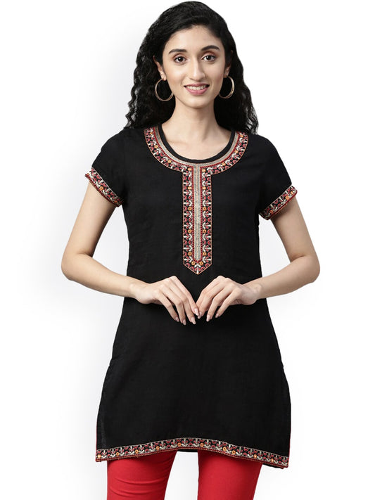 Souchii Black Embroidered Mirror Work Kurti | Grab2Buy