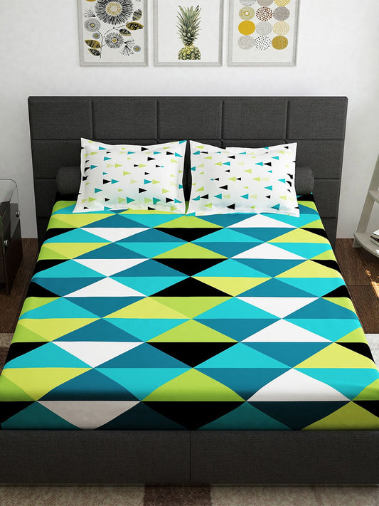 Story@home Ventura Teal & Black Geometric 152 TC Cotton Queen Bedsheet & 2 Pillow Covers Grab2Buy Story@home Grab2Buy