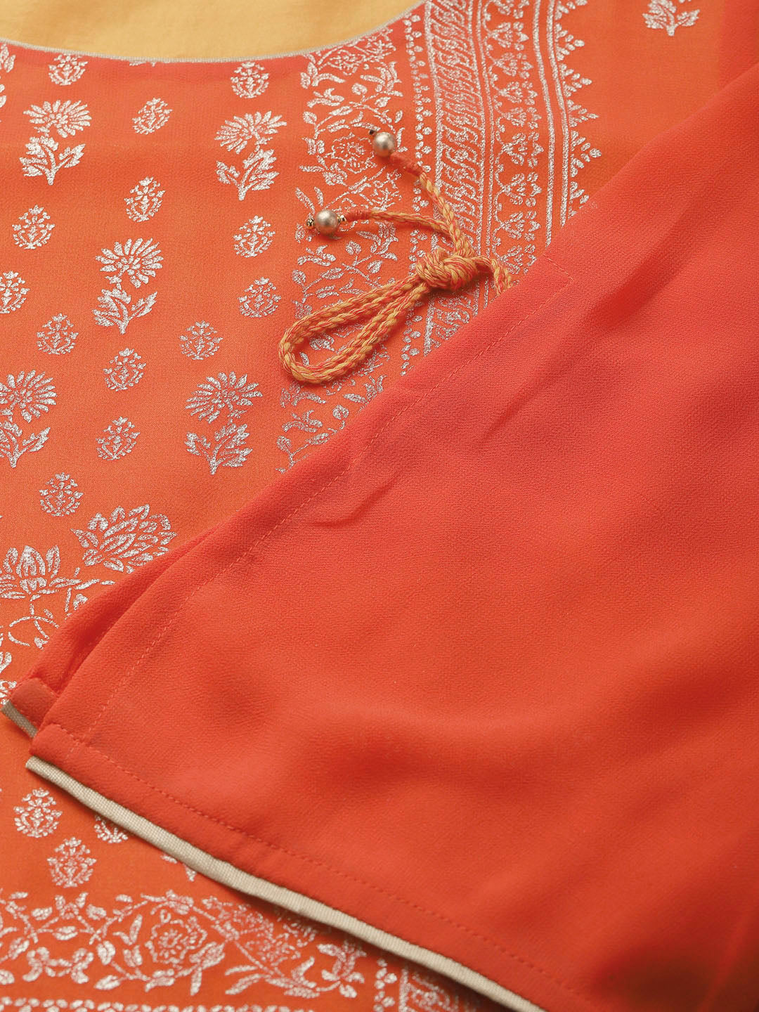 Biba Women Rust Orange & Golden Printed Layered Straight Kurta - Grab2buy