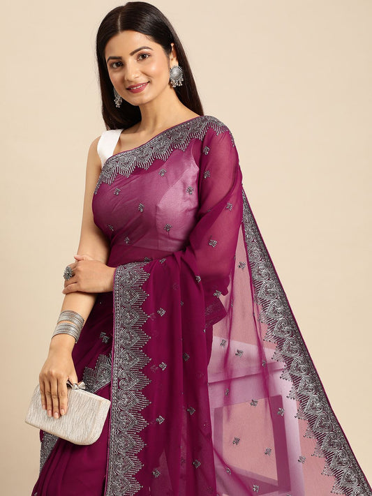 kasee Embroidered Ethnic Motifs Zari Pure Georgette Saree