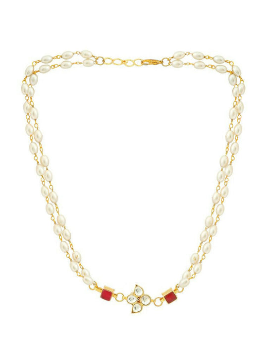White and Red Beaded Gold Plated Flower Kundan Necklace - Ruby Raang Grab2Buy Ruby Raang Grab2Buy