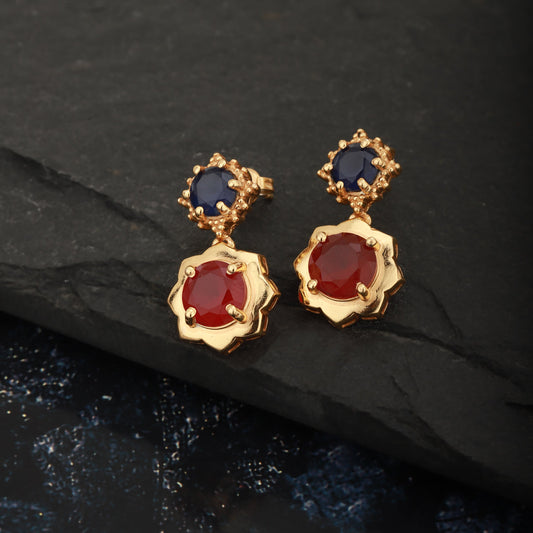 Premium Jewellery - Silver & Yellow Toned Cz Studded Rhodium - Plated Contemporary Handcrafted Studs Earrings - Wahe Jewels | Grab2Buy