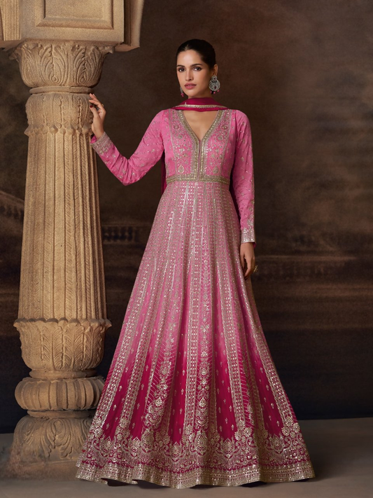 Anaita Pink Real Georgette Stitched Anarkali Suit with Embroidery & Sequence Work