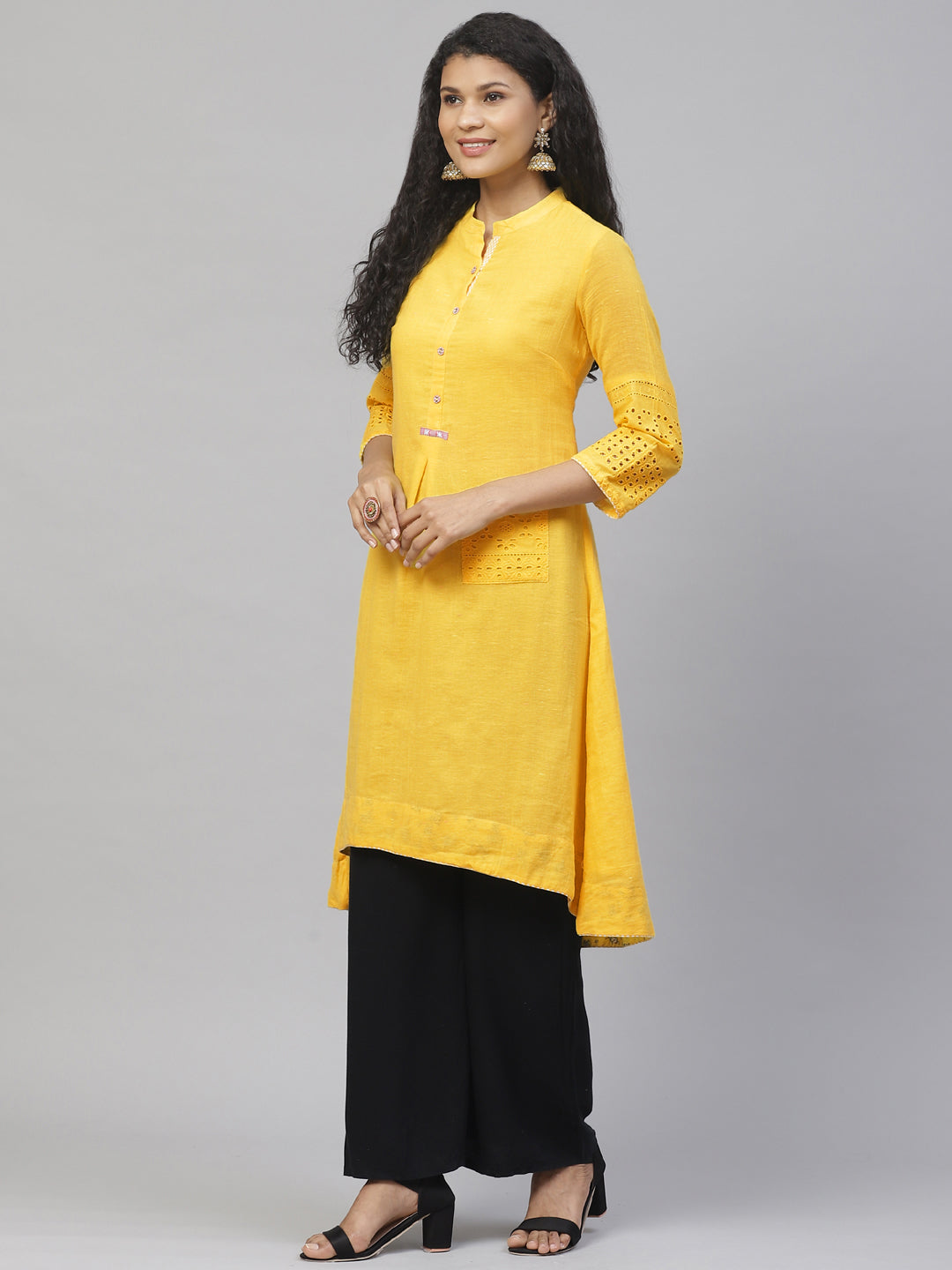 Biba Women Yellow Solid A-Line Kurta - Grab2buy
