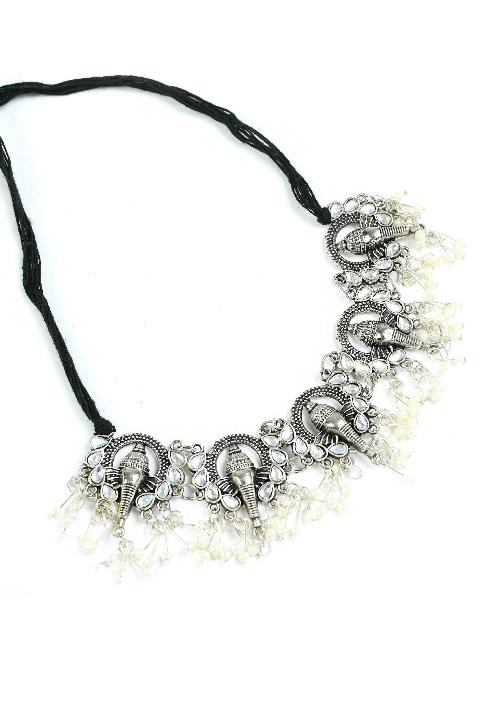 Mominos Fashion Johar Kamal Oxidised Silver-Plated Ganesha Design Necklace Choker Set for Women - Grab2buy