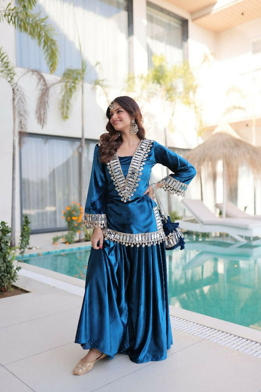 Joban Fashion Rama Kurta Set Velvet Sequins , Zari, Coding & Thread Embroidered work