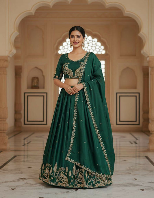 Teeya Creation New Womens Latest Embroidered Designer Lehenga Choli Set - Green