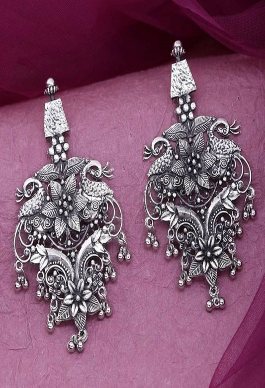 Mominos Fashion Joharkamal Silver-Plated Peacock Design Drop Earrings For Women - Grab2buy